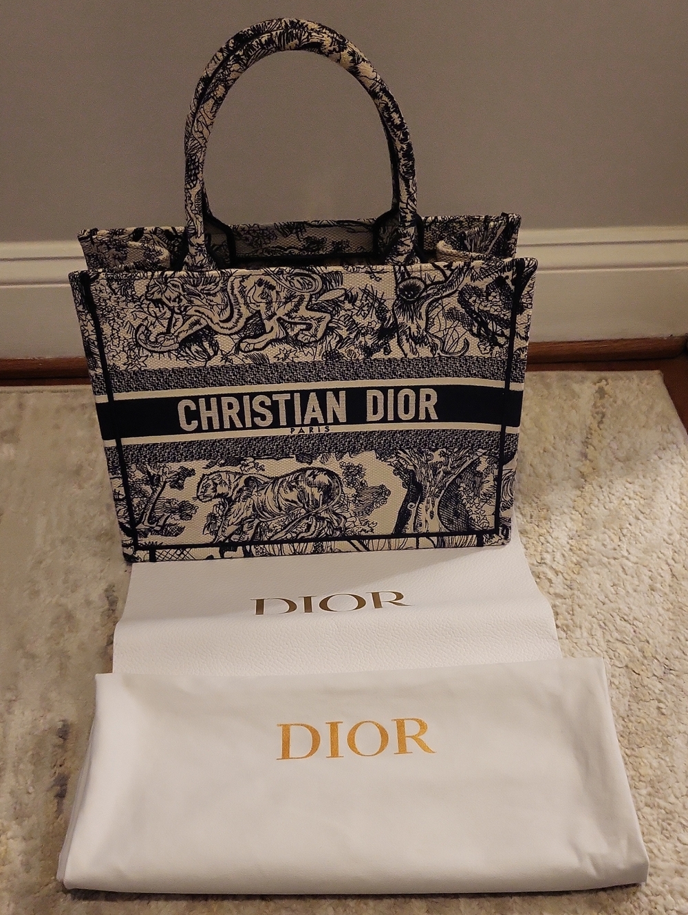Dior Black and Cream Toile Book Tote Medium Size